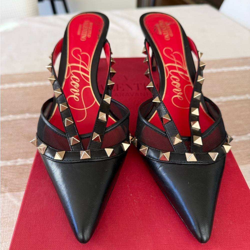 Valentino Black and Red Studded Heels
